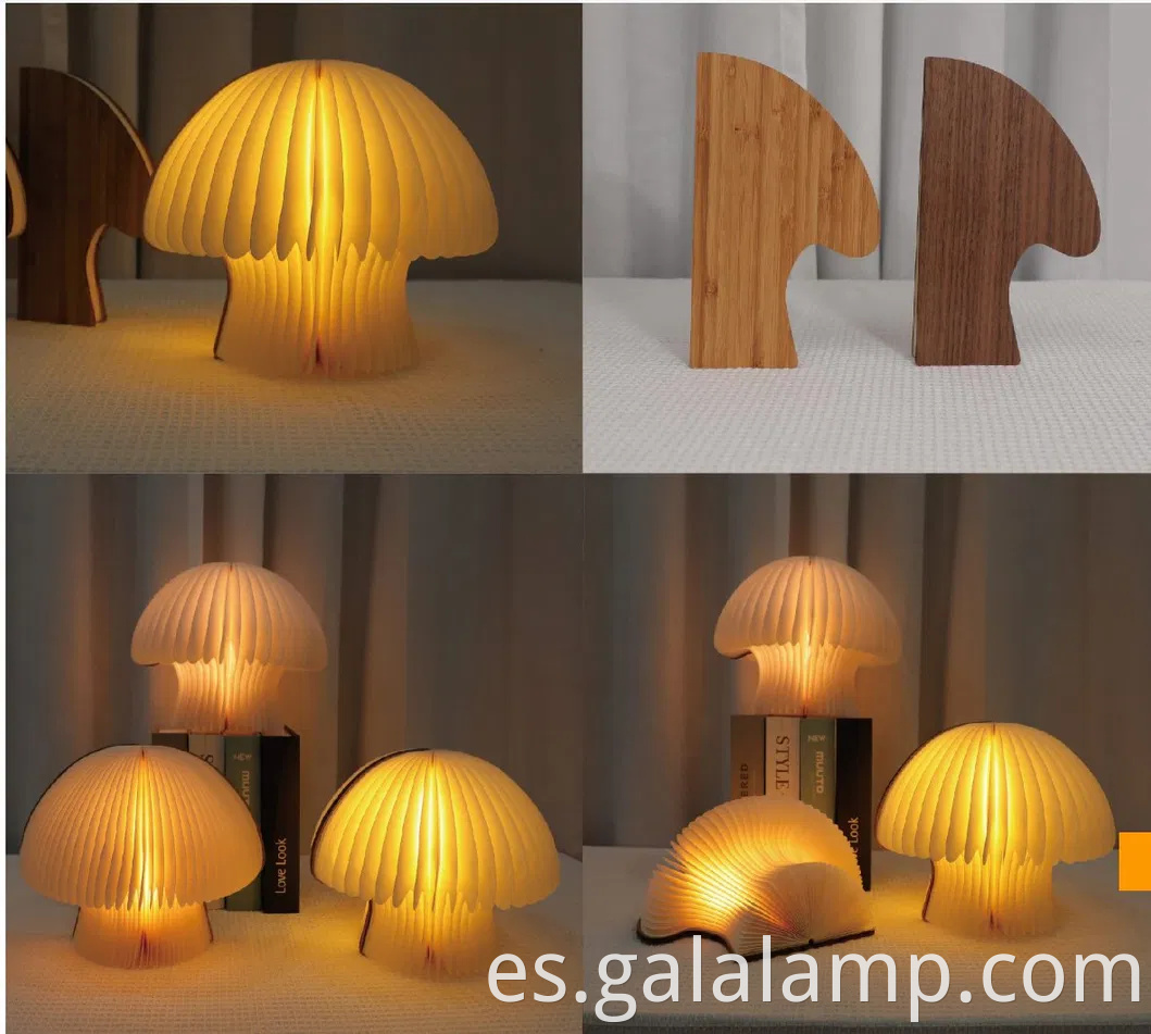 Lámpara de mesa de madera de bambú LED colorida con diseño de champiñones